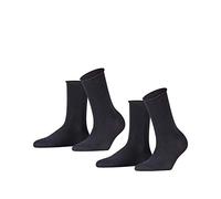FALKE Women's Happy Double Pack W So Cotton Plain 2 Pairs Socks, Blue Dark Navy 6375, 5.5-8