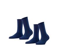 FALKE Women's Happy Double Pack W So Cotton Plain Socks, Blue Royal 6000, 5.5-8 (Pack of 2)