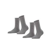 FALKE Women's Happy Double Pack W So Cotton Plain 2 Pairs Socks, Grey Light Melange 3390, 5.5-8