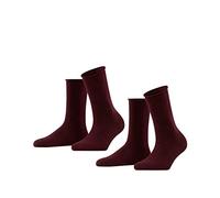 FALKE Women's Happy Double Pack W So Cotton Plain 2 Pairs Socks, Red Barolo 8596, 2.5-5