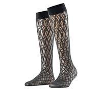 FALKE Women's Pure Shore W Kh Sheer Patterned Knee-High Socks 1 pair, Black 3009, 5.5-8