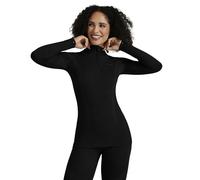 FALKE Women's Wool-Tech High Zip Neck W L/s Sh Functional Yarn Quick Dry 1 Piece Base Layer Top, Black 3000, XS