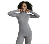 FALKE Women's Wool-Tech High Zip Neck W L/s Sh Functional Yarn Quick Dry 1 Piece Base Layer Top, Grey Grey-Heather 3757, XS
