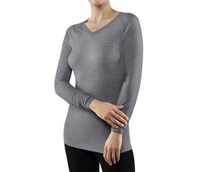 FALKE Women's Wool-Tech Light V Neck W L/s Sh Functional Yarn Quick Dry 1 Piece Base Layer Top, Grey Grey-Heather 3757, L