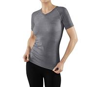 FALKE Women's Wool-Tech Light V Neck W S/s Ts Functional Yarn Quick Dry Base Layer Top 1 Piece, Grey Grey-Heather 3757, L