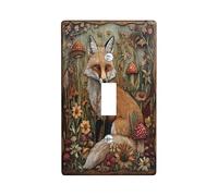 Fall 3D Woodland Fox Decorative Switch Cover 1 Gang Single Toggle, Relief Autumn Animal Switchcover Wall Plate, Wildflower Electrical Faceplate for Bedroom Living Room Decor