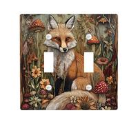 Fall 3D Woodland Fox Decorative Switch Cover 2 Gang Double Toggle, Relief Autumn Animal Switchcover Wall Plate, Wildflower Electrical Faceplate for Bedroom Living Room Decor
