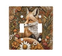 Fall 3D Woodland Fox Decorative Switch Cover 2 Gang Double Toggle, Relief Autumn Animal Wall Plate Cover, Standard Size, Wildflower Electrical Faceplate for Bedroom Living Room Decor