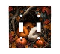 Fall 3D Woodland Guinea Pig Switch Cover Wall Plate 2 Gang Double Toggle, Autumn Forest Animal Electrical Faceplate for Bedroom Bathroom Decor, Pumpkin Standard Size Switchplate