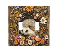 Fall 3D Woodland Hedgehog Decorative Switch Cover 2 Gang Double Toggle, Relief Autumn Animal Switchcover Wall Plate, Wildflower Electrical Faceplate for Bedroom Living Room Decor