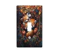Fall 3D Woodland Red Panda Decorative Switch Cover Plate 1 Gang Single Toggle, Autumn Forest Animal Electrical Faceplate for Bedroom Bathroom Decor, Pumpkin Standard Size Switchplate