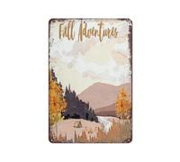Fall Adventures Camping On The Shore Fall Leaves Trees Tin Sign Funny Novely Metal Tin Signs Lovers Gift Home Bar Kitchen Coffee Man Cave Garage Wall Decor Art Tin Sign 8x12 Inch