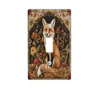 Fall Aesthetic Fox Switch Cover Wall Plate 1 Gang Single Toggle, Autumn Vintage Wildflower Electrical Faceplate for Bedroom Bathroom Decor, Woodland Standard Size Switchplate