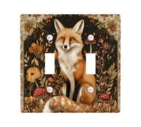 Fall Aesthetic Fox Switch Cover Wall Plate 2 Gang Double Toggle, Autumn Vintage Wildflower Electrical Faceplate for Bedroom Bathroom Decor, Woodland Standard Size Switchplate