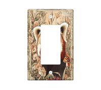Fall Aesthetic Red Panda Decorative Switch Cover Plate 1 Gang Single Rocker, Autumn Vintage Wildflower Electrical Faceplate for Bedroom Bathroom Decor, Woodland Standard Size Switchplate