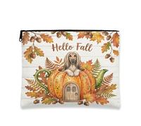 Fall Afghan Hound Dog Makeup Bag, Holiday Wood Leaf Cosmetic Travel Pouch for Women, Portable Small Canvas Zipper Organizer, Autumn Toiletry Bag 7x9 Inch