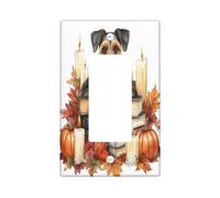 Fall Airedale Terrier Dog Decorative Light Switch Cover Plate 1 Gang Single Rocker, Autumn Candle Book Pumpkin Electrical Faceplate for Kitchen Bathroom, Pet Switchcover Decor