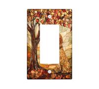 Fall Airedale Terrier Dog Decorative Light Switch Cover Plate 1 Gang Single Rocker, Autumn Stained Glass Electrical Faceplate for Kitchen Bathroom, Pet Switchcover Decor