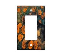 Fall Airedale Terrier Dog Decorative Light Switch Cover Plate 1 Gang Single Rocker, Funny Autumn Poppy Flowers Electrical Switchplate, Pet Faceplate for Kitchen Living Room Decor