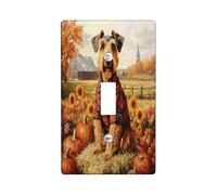 Fall Airedale Terrier Dog Decorative Light Switch Cover Plate 1 Gang Single Toggle, Autumn Farmhouse Pumpkin Electrical Faceplate for Kitchen Bathroom, Puppy Switchcover Decor