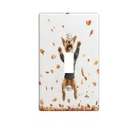 Fall Airedale Terrier Dog Decorative Light Switch Cover Plate 1 Gang Single Toggle, Autumn Maple Leaves Puppy Electrical Switchplate, Fun Cute Pet Electrical Faceplate for Bedroom Room