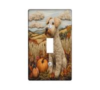 Fall Airedale Terrier Dog Decorative Light Switch Cover Plate 1 Gang Single Toggle, Autumn Novelty Country Electrical Faceplate for Kitchen Bathroom, Puppy Switchcover Decor