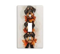 Fall Airedale Terrier Dog Decorative Light Switch Cover Plate 1 Gang Single Toggle, Cute Autumn Maple Leaf Electrical Faceplate for Kitchen Bathroom, Puppy Switchcover Decor