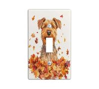 Fall Airedale Terrier Dog Decorative Light Switch Cover Plate 1 Gang Single Toggle, Fun Autumn Maple Leaves Puppy Electrical Switchplate, Weird Cute Pet Electrical Faceplate for Bedroom Room