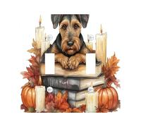 Fall Airedale Terrier Dog Decorative Light Switch Cover Plate 2 Gang Double Toggle, Autumn Candle Book Pumpkin Electrical Faceplate for Kitchen Bathroom, Pet Switchcover Decor