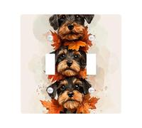 Fall Airedale Terrier Dog Decorative Light Switch Cover Plate 2 Gang Double Toggle, Cute Autumn Maple Leaf Electrical Faceplate for Kitchen Bathroom, Puppy Switchcover Decor