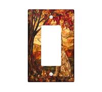 Fall Airedale Terrier Dog Decorative Light Switch Cover Wall Plate 1 Gang Single Rocker, Autumn Stained Glass Electrical Faceplate for Kitchen Bathroom, Pet Switchcover Decor