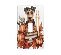 Fall Airedale Terrier Dog Decorative Light Switch Cover Wall Plate 1 Gang Single Toggle, Autumn Candle Book Pumpkin Electrical Faceplate for Kitchen Bathroom, Pet Switchcover Decor