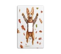 Fall Airedale Terrier Dog Decorative Light Switch Cover Wall Plate 1 Gang Single Toggle, Autumn Maple Leaves Puppy Electrical Switchplate, Fun Cute Pet Electrical Faceplate for Bedroom Room