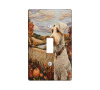 Fall Airedale Terrier Dog Decorative Light Switch Cover Wall Plate 1 Gang Single Toggle, Autumn Novelty Country Electrical Faceplate for Kitchen Bathroom, Puppy Switchcover Decor