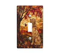 Fall Airedale Terrier Dog Decorative Light Switch Cover Wall Plate 1 Gang Single Toggle, Autumn Stained Glass Electrical Faceplate for Kitchen Bathroom, Pet Switchcover Decor