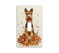 Fall Airedale Terrier Dog Decorative Light Switch Cover Wall Plate 1 Gang Single Toggle, Fun Autumn Maple Leaves Puppy Electrical Switchplate, Weird Cute Pet Electrical Faceplate for Bedroom Room