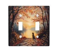 Fall Airedale Terrier Dog Decorative Light Switch Cover Wall Plate 2 Gang Double Toggle, Autumn Nature Scene Electrical Faceplate for Kitchen Bathroom, Puppy Switchcover Decor