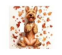 Fall Airedale Terrier Dog Decorative Light Switch Cover Wall Plate 2 Gang Double Toggle, Cute Autumn Maple Leaf Electrical Faceplate for Kitchen Bathroom, Pet Switchcover Decor