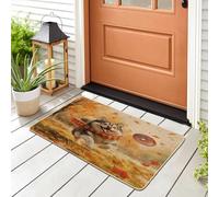Fall Alaskan Malamute Dog Front Black Door Mat Outside Inside Entrance 29 * 17, Fun Autumn Scenic Puppy Outdoor Ultra Thin Doormat, Small Maple Leaves Cute Pet Shoes Off Door Rug for Patio