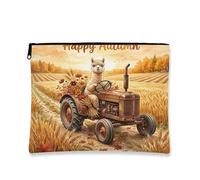 Fall Alpacas Llama Makeup Bag, Holiday Funny Tractor Cosmetic Travel Pouch for Women Girls, Portable Small Canvas Zipper Organizer, Autumn Toiletry Bag 7x9 Inch