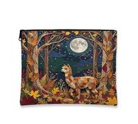 Fall Alpacas Llama Makeup Bag, Novelty Holiday Forest Cosmetic Travel Pouch for Women, Portable Small Canvas Zipper Organizer, Autumn Toiletry Bag 7x9 Inch