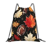 Fall American Football Autumn Maple Leaves Women Men Drawstring Bag Foldable Drawstring Backpack Durable Swimming Bags For Hiking Travel Sports