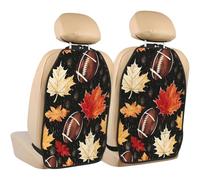 Fall American Football Car Seat Kick Mats, Autumn Maple Leaves 2 Pack Back Seat Protectors with Storage Pockets Water Resistant Mud And Scratches with Adjustable Buckle