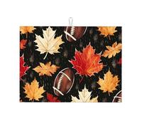 Fall American Football Dish Drying Mat Absorbent Draining Board Pad for Kitchen Counter Autumn Maple Leaves Coffee Mat Dishes Drainer Protector with Hanging Loop 18 x 24 Inch