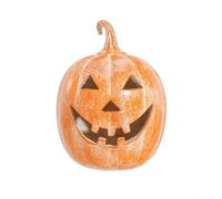 Fall and Halloween Indoor Pumpkin Decoration with Hollow Base for LED String Lights or Candles, Handmade Resin Ornament to Enhance Seasonal Home Atmosphere (19cm)