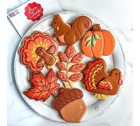 Fall and Thanksgiving Cookie Cutters Set 7-Pc. Made in The USA by Ann Clark, Pumpkin, Maple Leaf, Turkey, Squirrel, Acorn