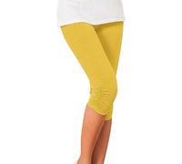 Fall and Winter Stretch Pleated Bottoms Tight Stretch Seven Minute Pants Women's Bottoms Plus Leggings for Women Plus Size 3X (Yellow, XXXL)