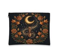 Fall Ants Insect Makeup Bag, Holiday Vintage Flowers Cosmetic Travel Pouch for Women, Portable Small Canvas Zipper Organizer, Autumn Toiletry Bag 7x9 Inch
