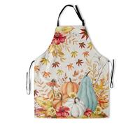 Fall Apron Pumpkin Maple Leaf Cooking Apron with Pockets Burnt Orange Yellow Red Autumn Colored Thanksgiving Kitchen Apron Adjustable Neck for Women Men Home Holiday Decorations Gift, Orange Yellow