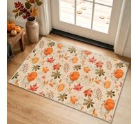 Fall Area Rug 2x3 Entryway Rugs Non-Slip, Maple Leaf Pumpkin Door Mat Beige